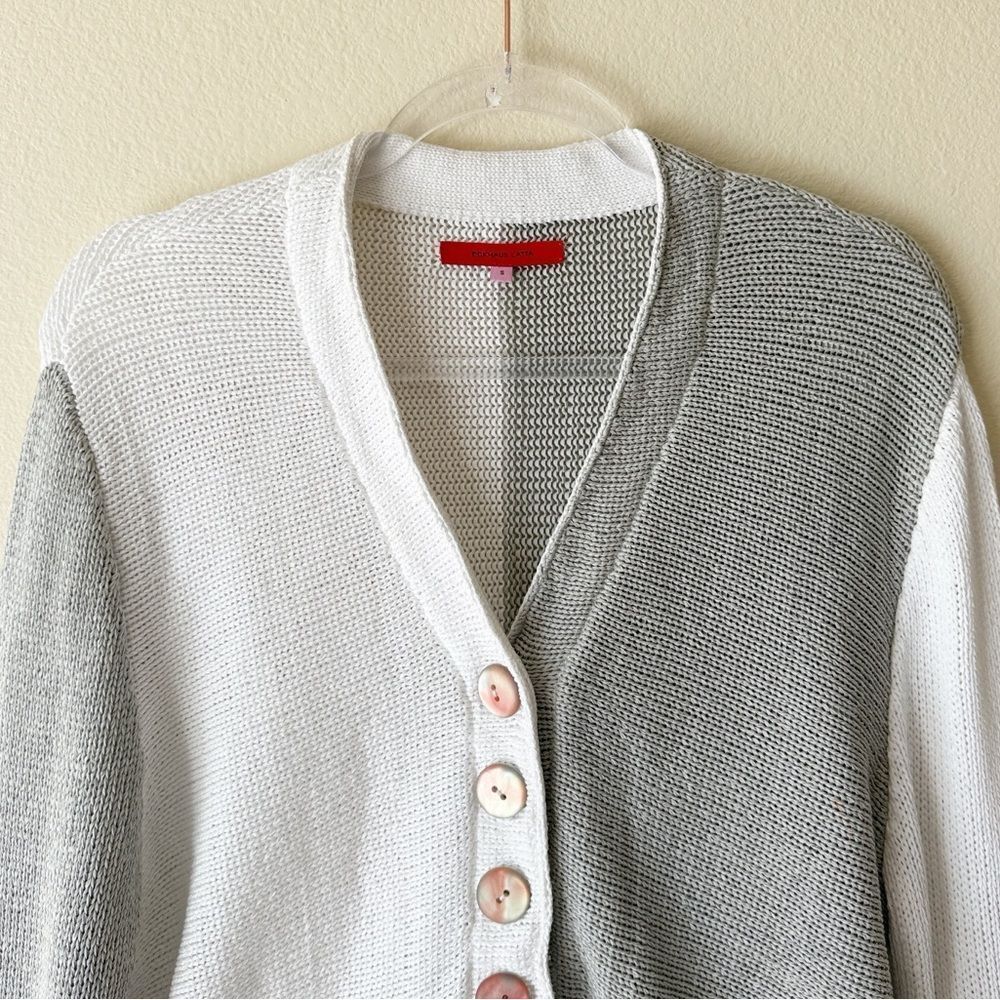 Eckhaus Latta 100% Cotton Asymmetric Colorblock Knit Cardigan Grey & White - Picture 2 of 14